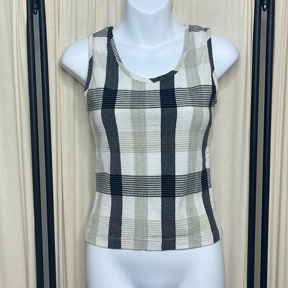 Vintage Tops - VINTAGE 90’S KAREN HART- CREAM, WHITE & BLACK  STRETCHY TANK TOP SIZE MEDIUM